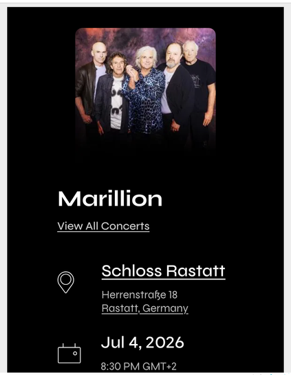 Ein Screenshot. Die Band Marillion hat einen Auftritt im Ehrenhof Rastatt